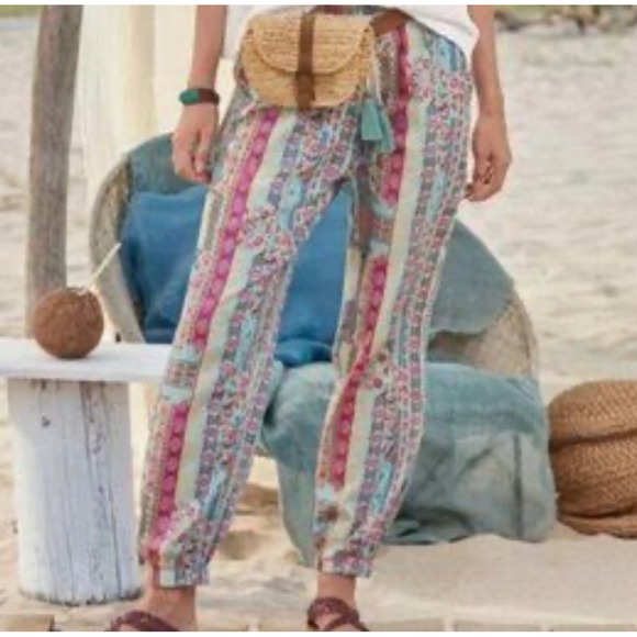 Sundance Pants - Sundance Womens XL Cotton Bohemian Patchwork Drawstring Jogger Pants Sz XL